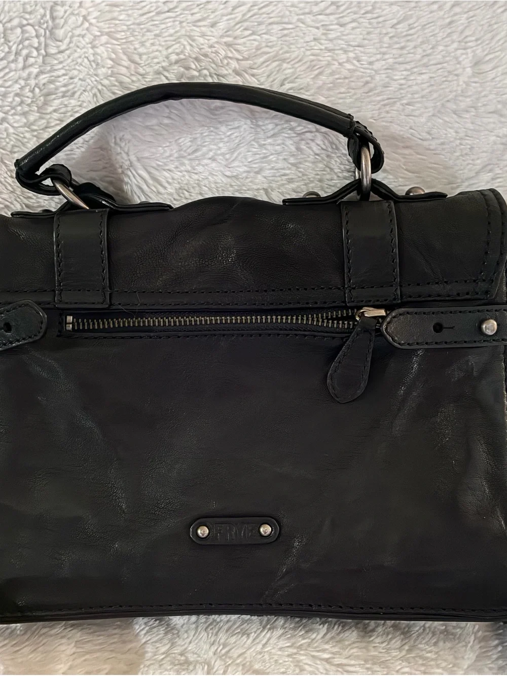 Frye Black Leather Messenger Satchel with Silver Hardware - Picture 2 of 4